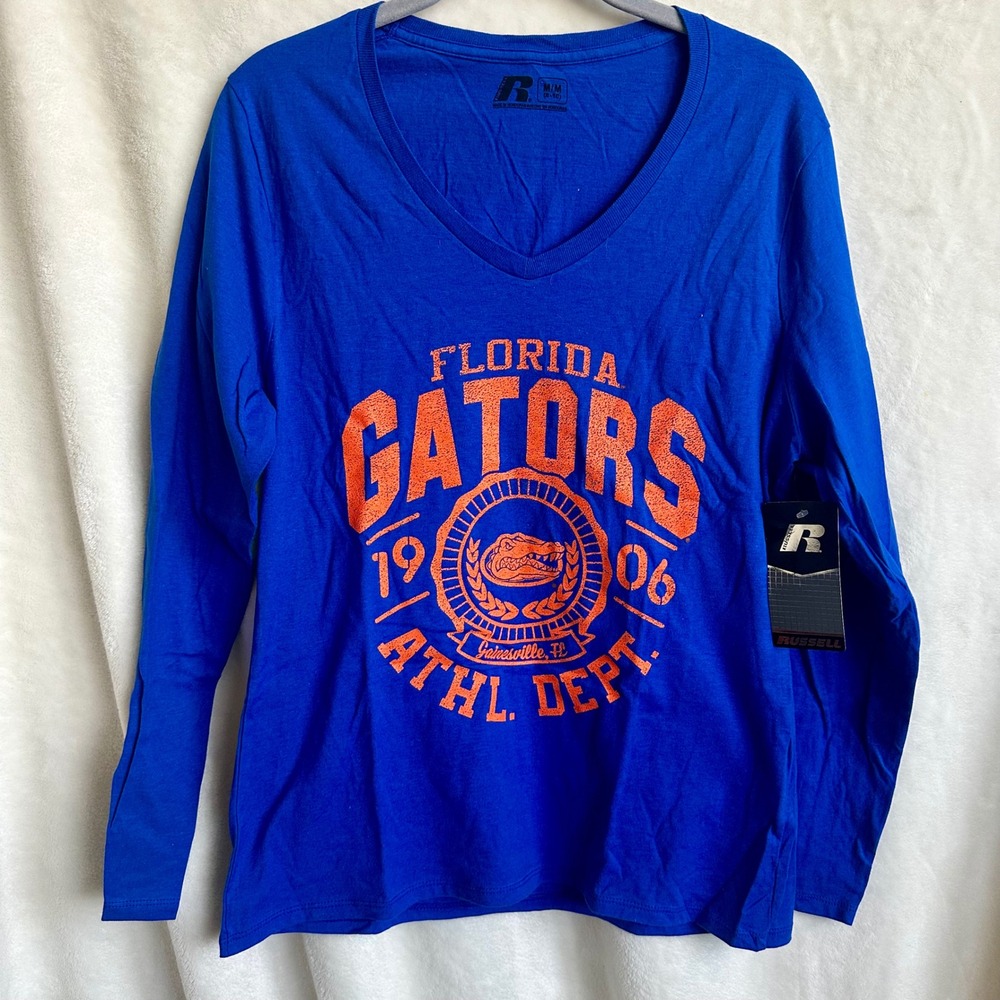 NWT Florida Gators Long Sleeve Shirt Women M Medium Blue Russell Athletic Tee